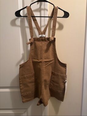 Zenana Outfitters Tan Utility Short Overalls